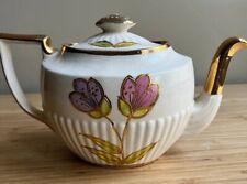 Queen Anne Teapot Two Tulips & Gold England Hand-Painted Numbered VGUC picture