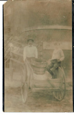 Antique RPPC Man and Boy with Wooden Push Cart Unposted Postcard picture