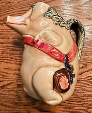 Vintage Majolica Pig Pitcher Jug  C3 Red Scarf Blue Rope W/ Ham No Repairs picture