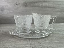 1940s Early American Sandwich Clear Glass Cream & Sugar with Tray picture