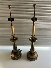 Pair of Vintage Double Socket Brass Tall Candlestick Table Lamps. No Shades. picture