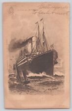 Postcard Steamship Ship Hamburg Amerika Line Willy Stower Signed Antique 1907 picture