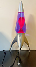 Vintage Original 90's Lava Lite Lamp Silver Space Rocket Starship red/purple VTG picture