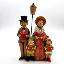 Vintage Japan Figure Paper Mache Christmas Carolers Family Street Lamp Post picture