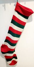 Large Vintage Christmas Knit Stocking Knitted Holiday Stripes White Green & Red picture
