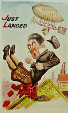1909 Zeppelin Airship Comic Just Landed Man on Chimney Embossed Postcard A3 picture