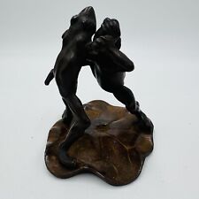 Dancing Frogs On Lily Pad Cast Iron Sculpture 5in Solid Figurine Vintage picture
