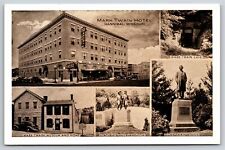 Hannibal Missouri~Mark Twain Hotel Home & Statue Multi-View~Vintage Postcard picture