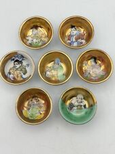 Sake Cup Set Of 7 Sumo Wisemen Japanese Porcelain Vintage picture