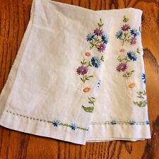 VTG Handmade Embroidered Linen Tea Towels Set Of 2 Kitchen Floral Kitschy  picture