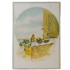 Victorian Trade Card Birds Robin Eating Snow Brick Wall Ivy Lion Coffee Yellow picture