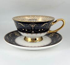 Elegant Bone China Tea Coffee Cup & Saucer Black & White w/ Metallic Gold picture