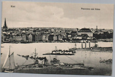 German Navy WWI Postcard c.1910s Kiel Harbor Panorama Aerial View Ships picture