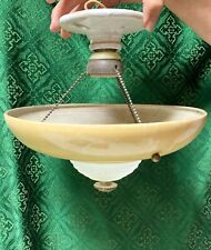 Vintage MCM 3-Chain Aluminum Ceiling Light Fixture w/Thick Frosted Glass Center picture