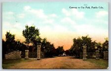 Pueblo CO-Colorado, Gateway To City Park, Gates, Antique, Vintage Postcard picture