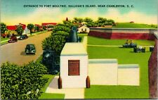 Vtg Linen Postcard - Entrance to Fort Moultrie - Sullivan's Island SC Unused Q17 picture