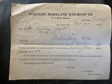 Vintage 1909 WM Western Maryland Railroad Letterhead Notice Belington station. picture