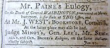 1800 Boston Gazette newspaper w THOMAS PAINE Eulogy on GEORGE WASHINGTON s DEATH picture