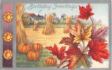 Autumn Leaves & Topaz Jewels by Field of Corn Shocks & Pumpkins-1911 Birthday PC picture