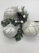 Vintage Handmade Beaded Christmas Ornaments White Wedding Lot of 3 picture