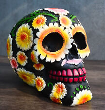 Day of The Dead Metallic Bright Sunflowers Floral Blooms Sugar Skull Figurine picture