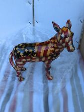 Vintage Patriotic American Flag Patchwork Glazed Donkey Figurine One Of A Kind  picture