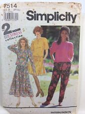 1991 Simplicity 7514 Vintage Sewing Pattern Women Skirt Pants Top Size PT to XL picture