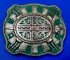 Native American Theme Green & Silver Color Vintage 1995 Belt Buckle by Bergamot picture