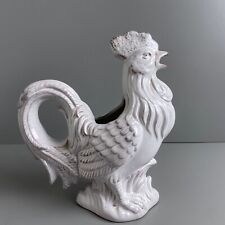 Farm Rooster White Glazed Porcelain Pitcher Planter Country Farmhouse Chic 11” picture