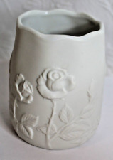 Vintage Andre Richard White Bisque Finish Vase Raised Roses - Made In Japan picture