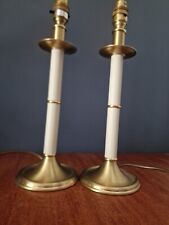 Vintage Pair Brass and Cream Candlestick Table Lamp Bases Classic Home Decor picture