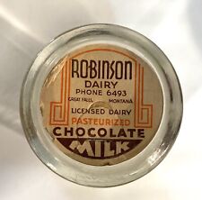 Vintage Great Falls Montana Robinson Dairy Chocolate Milk Cap W/Half Pint Bottle picture