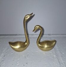 Vintage Pair Miniature Brass Swans Geese MCM  picture