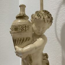Shabby Vintage 1968 Putto Cherub Table Lamp Cream w/Faux Bronze Patina Approx18” picture