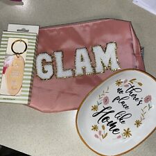 3 Piece Gift Set. New Glam Bag, Trinket Glass Tray, Key Ring Peach, “Iced Coffe picture