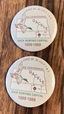 Vintage 1989 Gackle North Dakota Centennial Duck Hunting Capital Pinback Buttons picture