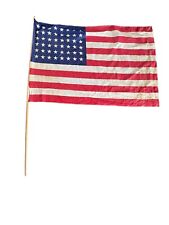 Vintage Pre 1960’s 48-Star American Muslin Parade Flag on Wooden Dowel - picture