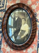 Antique Oval Tiger Stripe Wood Picture Frame with Convex Bubble Glass 25x19 picture