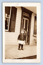 Little Girl Standing On Porch Toddler Real Photo Postcard RPPC 1904-1918 AZO picture