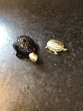 2-Vtg Avon Gold & Brown Tone Turtle “Candid & Charisma” solid perfume and liquid picture