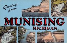 Munising Michigan MI Greetings From Larger Not Large Letter 27940 Linen Postcard picture