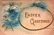 Easter Greetings Blue Flowers Embossed Vintage Postcard picture