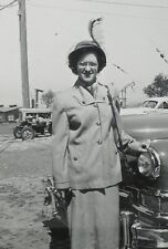 c.1940's Farm Lady Style Tractor Jacket Hat Car Fashion Vintage Photograph picture