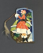 Vtg Christmas Card Bridge Tally 30s Pretty Woman Boots Muff kr picture