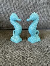 Seahorses Salt+Pepper Shakers Ceramic Teal Turquoise Ocean Nautical  5in. Tall picture