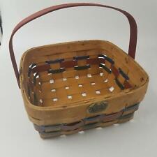 Peterboro Basket Company Napkin Basket with Handle Blue and Red Weave USA picture