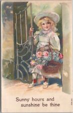 c1910s Embossed Postcard Girl / Flowers 
