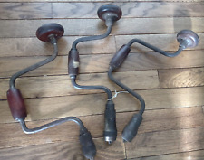 LOT of 3 vintage / antique brace hand drills - wood handles picture