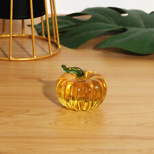 Yellow Crystal Pumpkin Figurine Collectible Hand Blown Glass Pumpkin Ornament picture