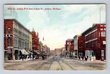 Jackson MI-Michigan, Main St Looking West From Jackson Vintage c1912 Postcard picture